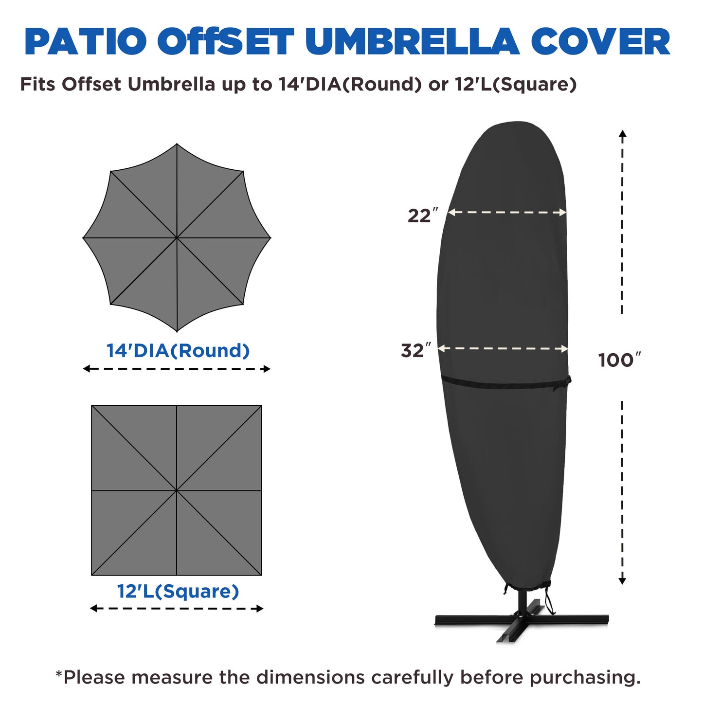 Lcogd 420D Waterproof Patio Umbrella Cover 12'-14', Outdoor Dustproof Universal Umbrella Cover with Support Rods