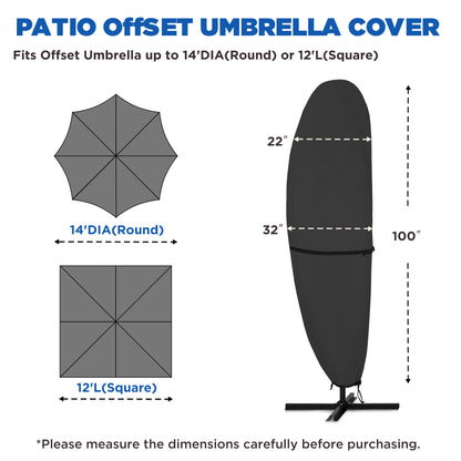 Lcogd 420D Waterproof Patio Umbrella Cover 12'-14', Outdoor Dustproof Universal Umbrella Cover with Support Rods