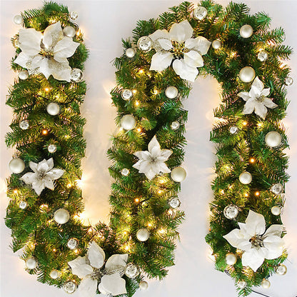 HioHa Christmas Garland 9ft Artificial Pine Garland with Warm White LED Lights, Pine Cones and Berries for Holiday Indoor Home Decor