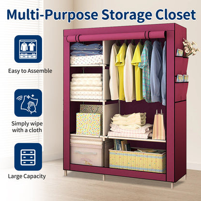 HioHa Portable Closet, Wardrobe Closet Storage with Thickened Steel Pipe, Clothes Storage Organizer with Waterproof Cover for Bedroom, 67x41x18 Inch(Burgundy)