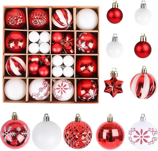 HioHa Shatterproof Christmas Ornaments, 44 Pack Plastic Ball Decorations with Fade-Resistant Colors for Tree