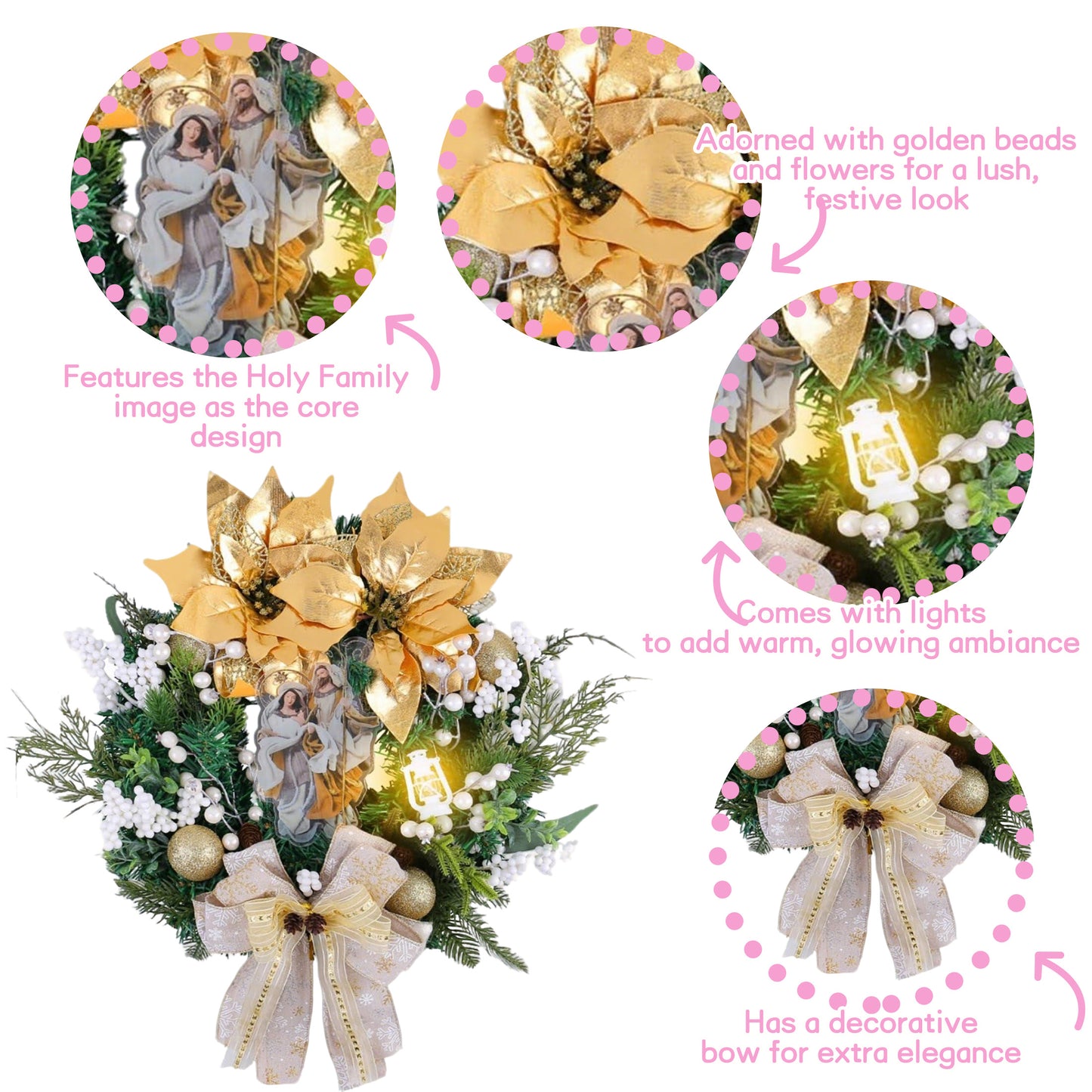 HioHa Christmas Wreaths & Fall Wreath for Front Door, 16-inch Artificial Decor with Pine Cones & Berries for Indoor Outdoor Use