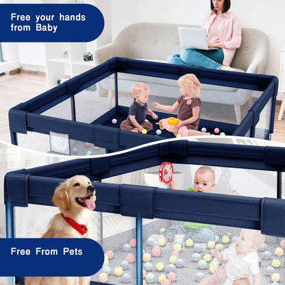 HioHa 52" x 52" Baby Playpen, Portable Play Yard with Sturdy Steel Frame & Breathable Mesh, Indoor Outdoor Baby Play Area