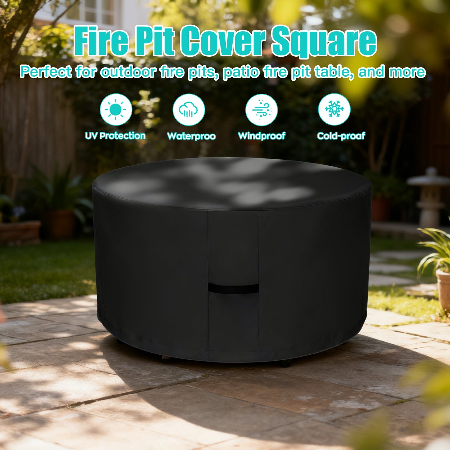 LCGOD Heavy Duty Round Fire Pit Cover, 100% Waterproof, 36x20 Inches, Fits 33-36 Inch Outdoor Gas/Wood Burning Fire Pits & Fire Tables