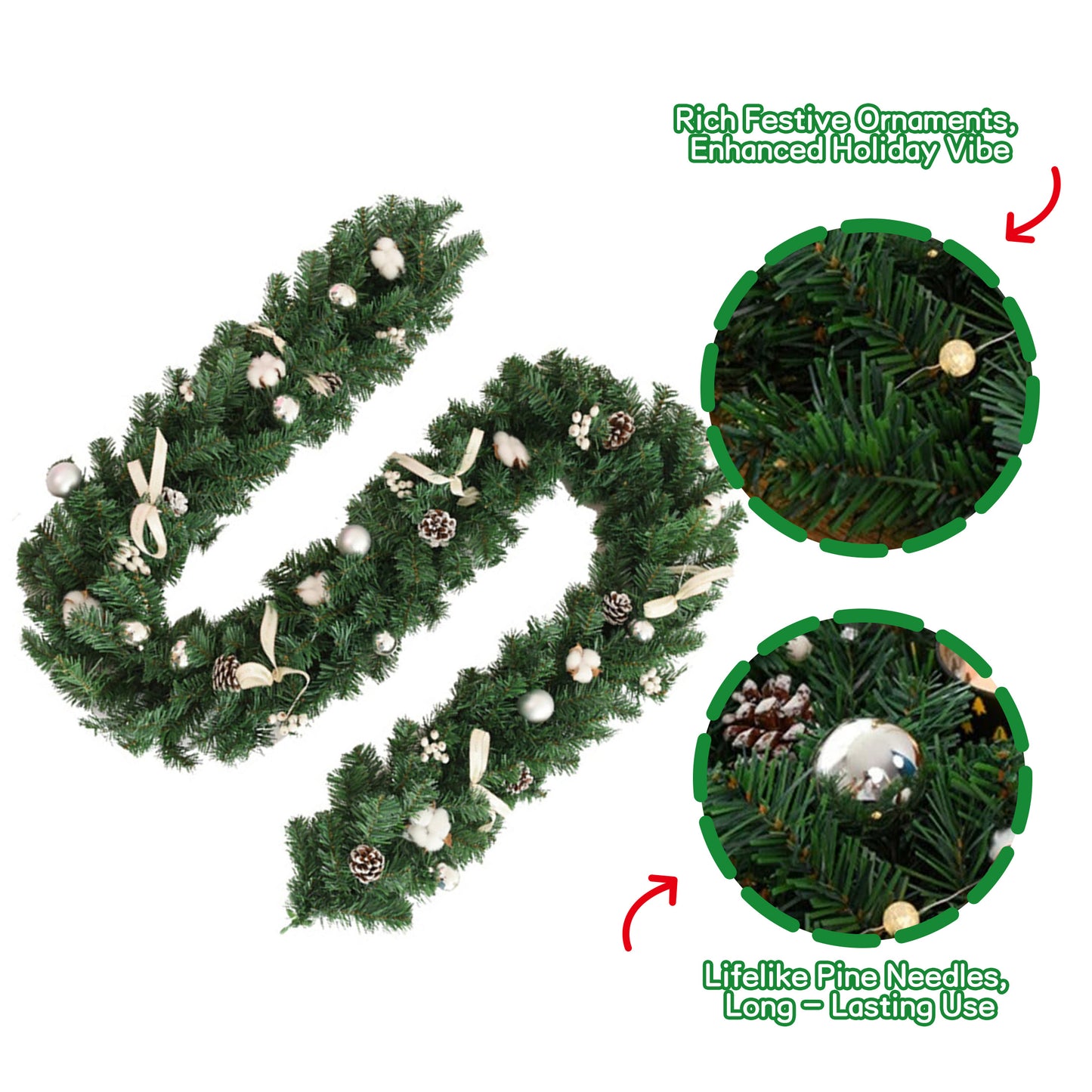 HioHa Christmas Garland 9ft Artificial Pine Garland with Pine Cones Berries for Holiday Indoor Outdoor Decor
