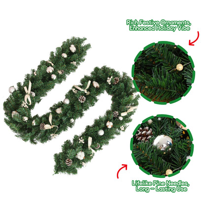 HioHa Christmas Garland 9ft Artificial Pine Garland with Pine Cones Berries for Holiday Indoor Outdoor Decor