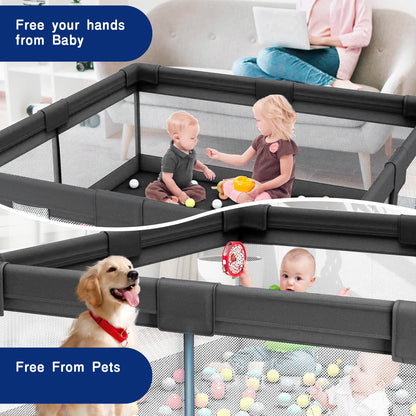 HioHa 71" Baby Playpen - Mat Included, Sturdy Steel Frame & Breathable Mesh Walls, Portable Indoor/Outdoor Play Yard