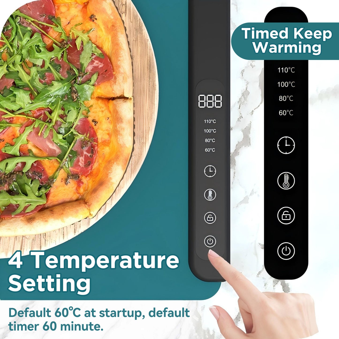 HioHa Food Warmer Electric, Fast & Even Heating Mat with 6-Temp Settings, Timer, Auto Shut-Off, Portable Hot Plate for Desktop Safety