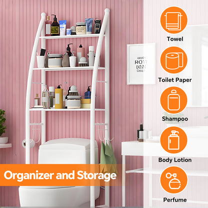 HioHa Over the Toilet Storage, Bathroom Organizer and Storage Shelf with Paper Holder and Hooks, New Over Toilet Storage Rack for Bathroom Laundry Room Balcony, 17.32"W White