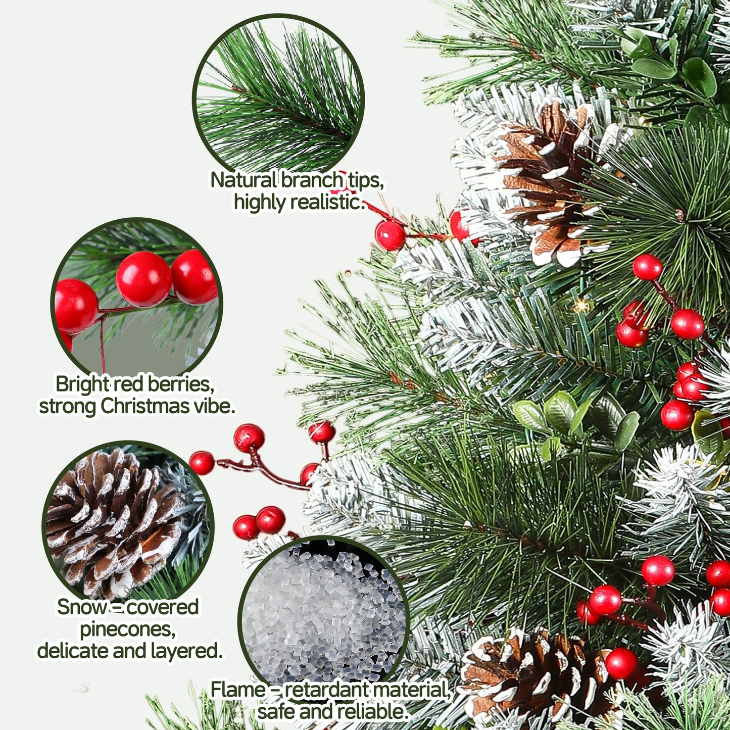 HioHa Pre-lit Christmas Planter Filler, Outdoor/Indoor LED Bushes with 8 Modes Warm White Lights, Pine Cones & Berries