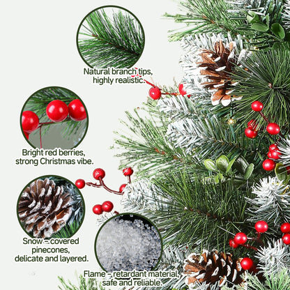 HioHa Pre-lit Christmas Planter Filler, Outdoor/Indoor LED Bushes with 8 Modes Warm White Lights, Pine Cones & Berries