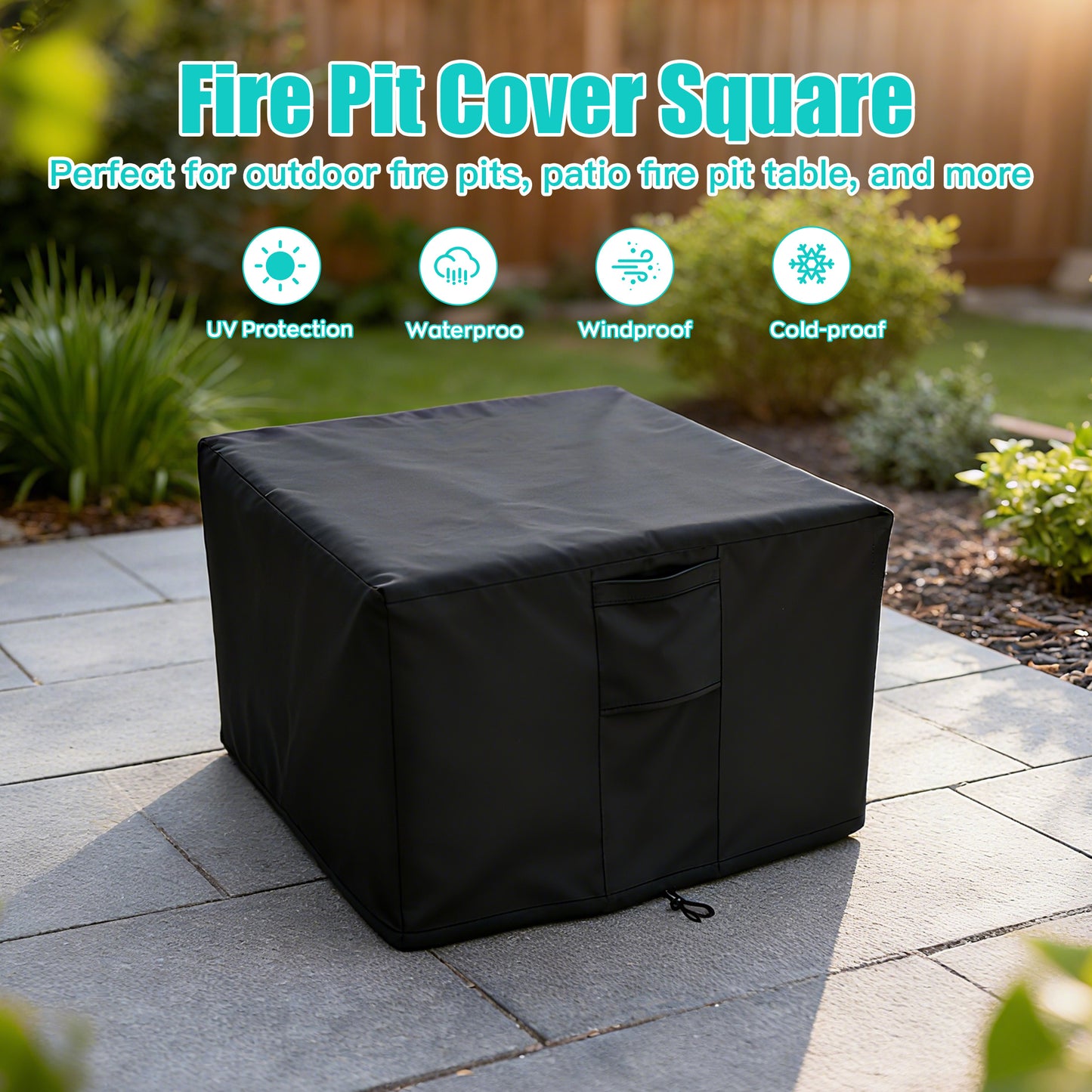 LCGOD Heavy Duty Square Fire Pit Cover, 100% Waterproof, 30x30x24 Inches, Fits 28-30 Inch Outdoor Gas/Wood Burning Fire Pits & Fire Tables