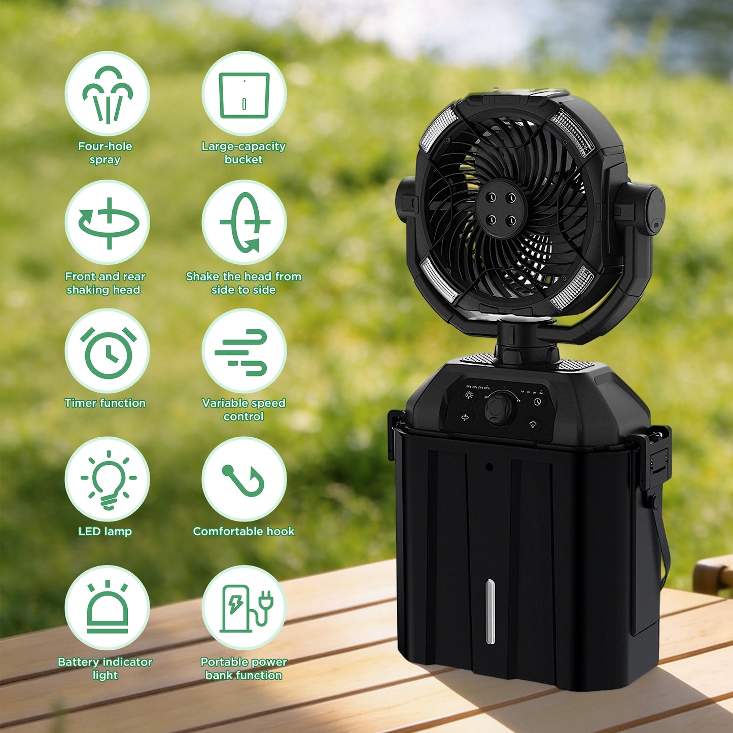 Lcgod 10 Inch Portable Misting Fan, 8-Core Permanent Magnet Motor, 7 Wind Speeds, 4 Spray Modes, 20000mAh Battery, Quiet Cooling Fan for Patio Camping Fishing Garden Office