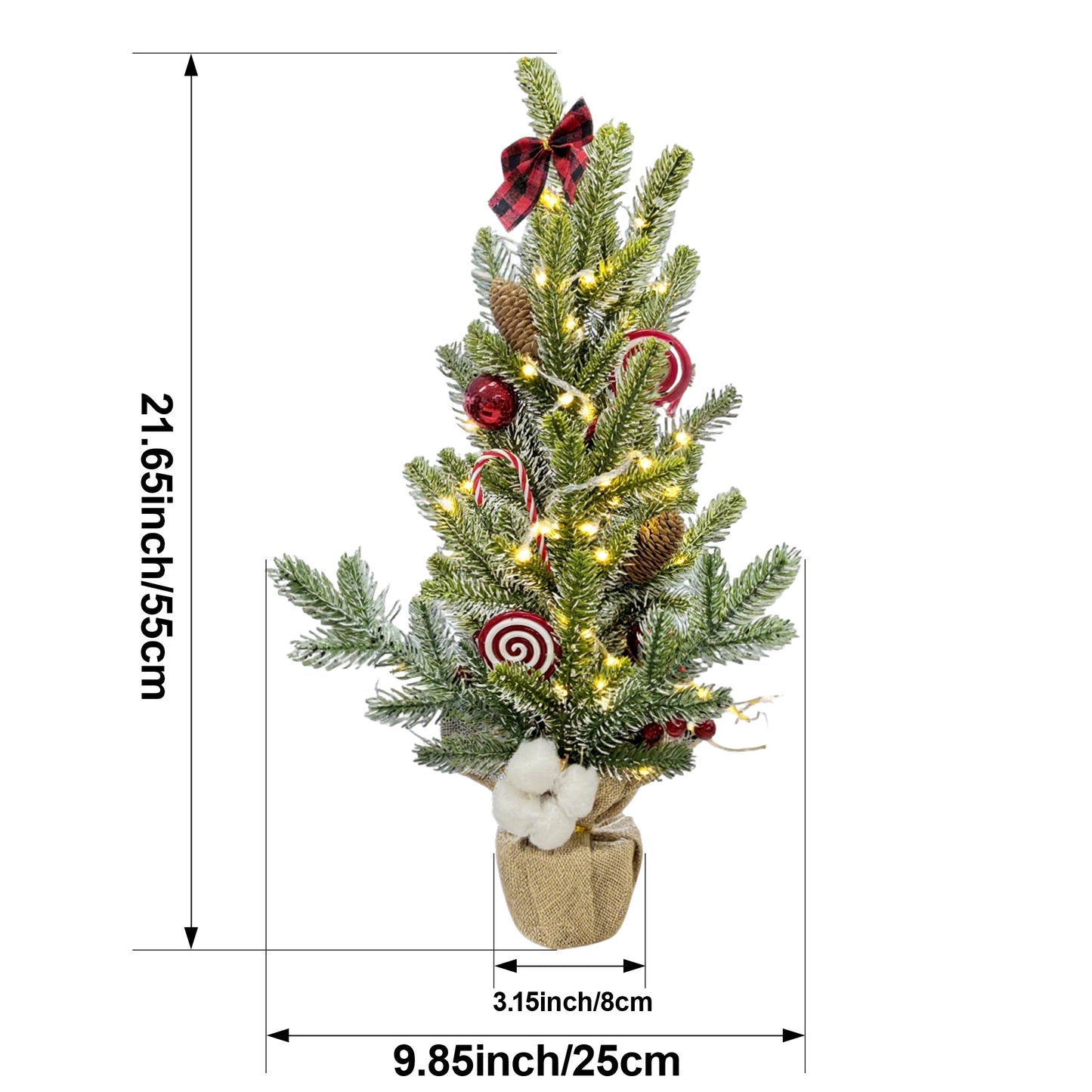 HioHa Small Christmas Trees with Lights, 1.8ft Mini Christmas Tree - Flocked Tabletop Christmas Decor for Home Office, Rustic Artificial Christmas Tree