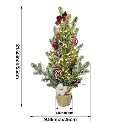 HioHa Small Christmas Trees with Lights, 1.8ft Mini Christmas Tree - Flocked Tabletop Christmas Decor for Home Office, Rustic Artificial Christmas Tree