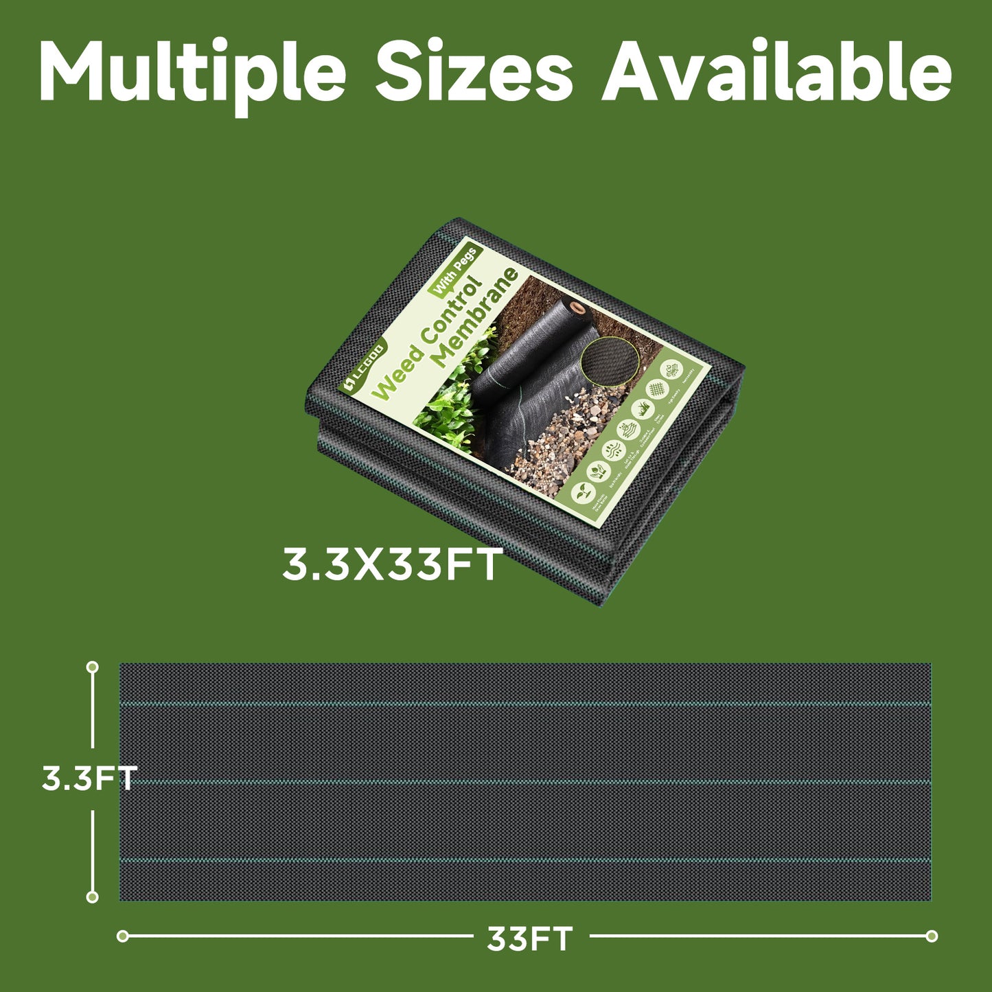 LCOGD 3.3x33FT High-Permeability Weed Barrier Fabric, Heavy Duty Landscape Fabric for Gardens, Lawns & Landscaping