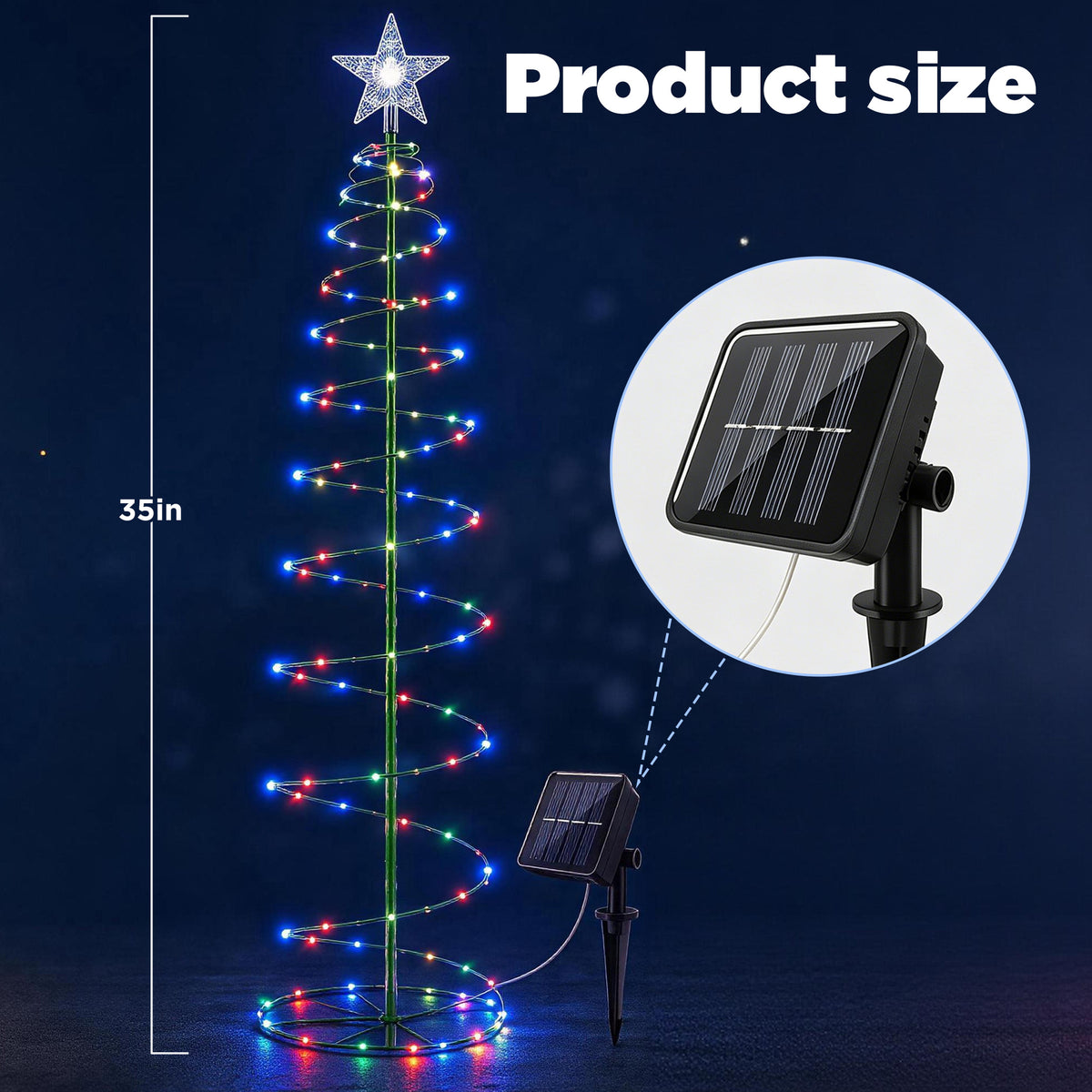 HioHa Solar Outdoor Spiral Christmas Tree Stake Lights, 35 Inch Metal LED Decor Tree with Star Topper, Waterproof Solar Landscape Light for Yard Lawn Pathway Holiday Decoration