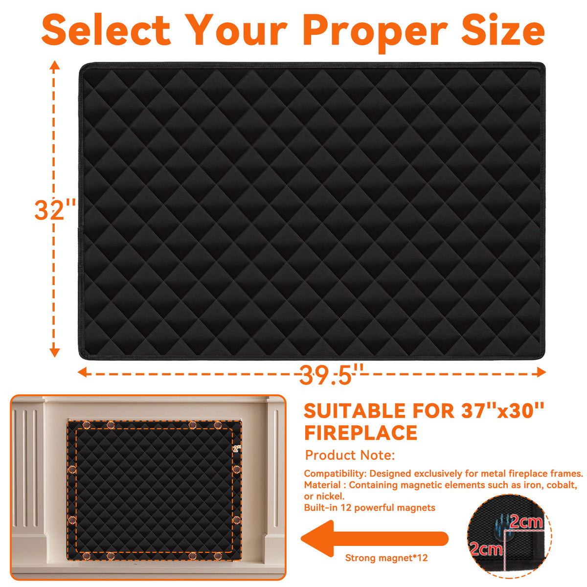 HioHa Magnetic Fireplace Indoor Fireplace Covers Keep Drafts Out Stops Heat Loss Fireplace Strong Magnet for Iron Fireplace Frame Fireplace Screen 39.5x32