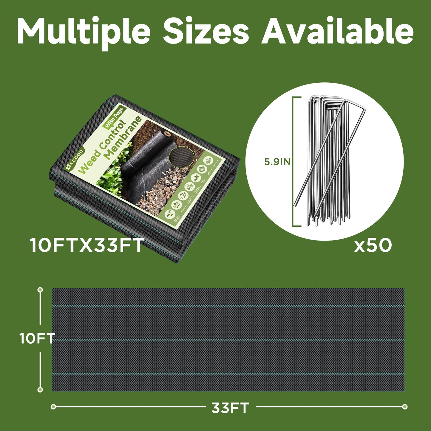 LCOGD 6.6x33FT High-Permeability Weed Barrier Fabric with 50 Ground Nails, Heavy Duty Landscape Fabric for Gardens, Lawns & Landscaping