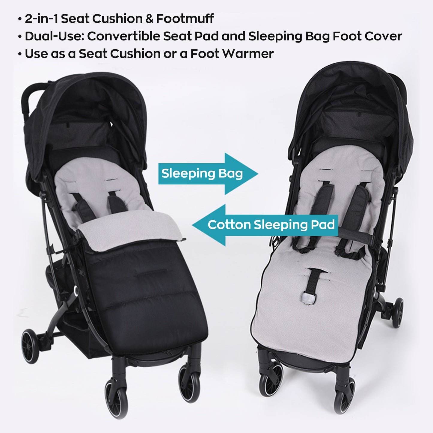HioHa Universal Baby Stroller Footmuff, Winter Warm Pram Sack with 5-Point Harness Opening, Windproof & Water-Resistant, Machine Washable Cosy Liner for Newborn to Toddler, Fits Most Strollers Grey