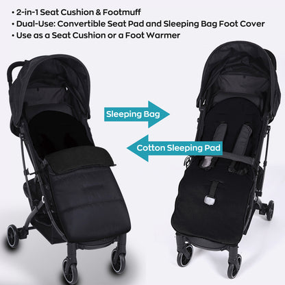 HioHa Universal Baby Stroller Footmuff, Winter Warm Pram Sack with 5-Point Harness Opening, Windproof & Water-Resistant, Machine Washable Cosy Liner for Newborn to Toddler, Fits Most Strollers Black