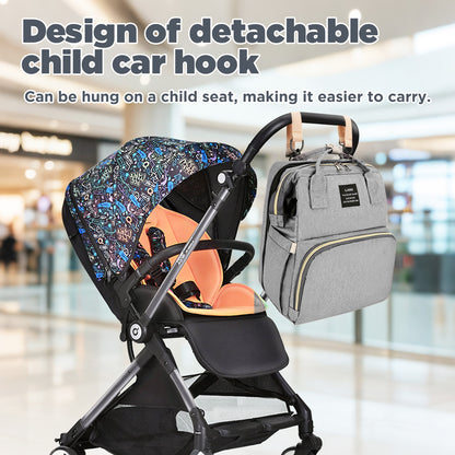 HioHa Diaper Bag Backpack, Foldable Baby Bed Changing Station, Large Capacity Waterproof Travel Baby Bag with USB Charging Port, Stroller Straps, Insulated Bottle Pockets, Gray