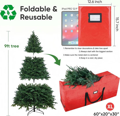 HioHa 60"x20"x30" Christmas Tree Storage Bag for 9 ft Artificial Trees, Heavy Duty Large Bag with Reinforced Handles & Dual Zippers
