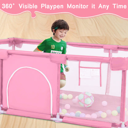 HioHa Large Baby Playpen, Big Baby Playard with Basketball Hoop, 71 inch Portable Play Yard Baby Fences with Storage Bag for Infant Toddler