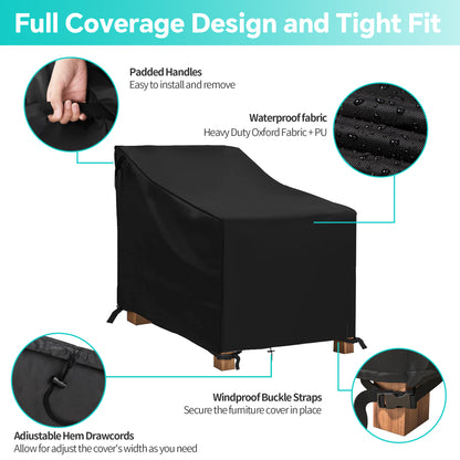 LCGOD Patio Chair Covers, Outdoor Lawn Furniture Covers 100% Waterproof, Lounge Deep Seat Large Cover with 600D Heavy Duty Oxford Cloth, 38" W x 31" D x 29" H（2PCS）