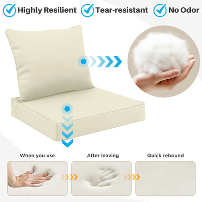 LCGOD Outdoor Chair Cushions Waterproof & Fade-Resistant, Deep Seat Cushion Set, 22x22 Inch, White