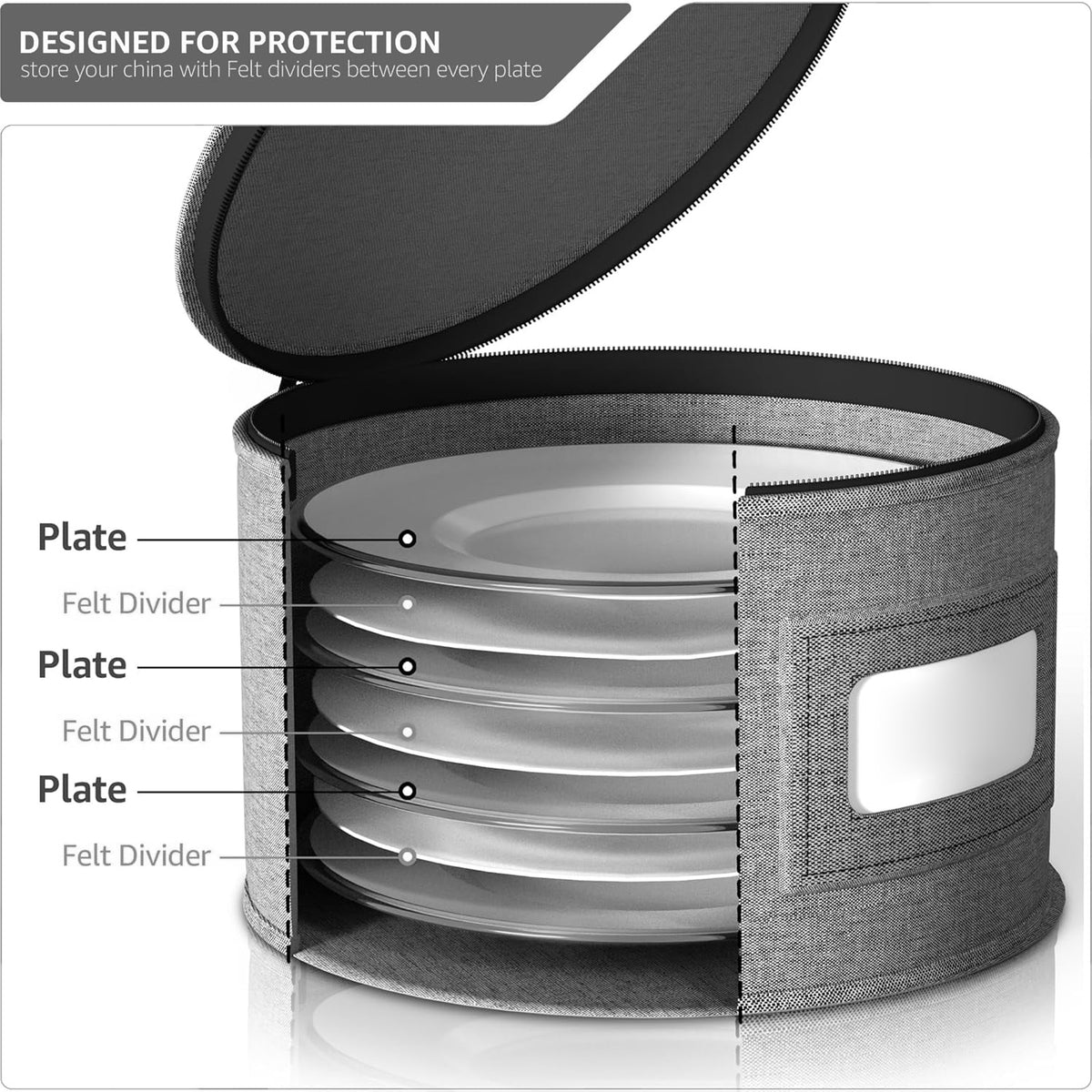 HioHa 5-Piece China Storage Containers, Stackable Dish Box with Felt Dividers for Plates, Wine Glasses, Mugs, Saucers, Kitchen & Moving Organization