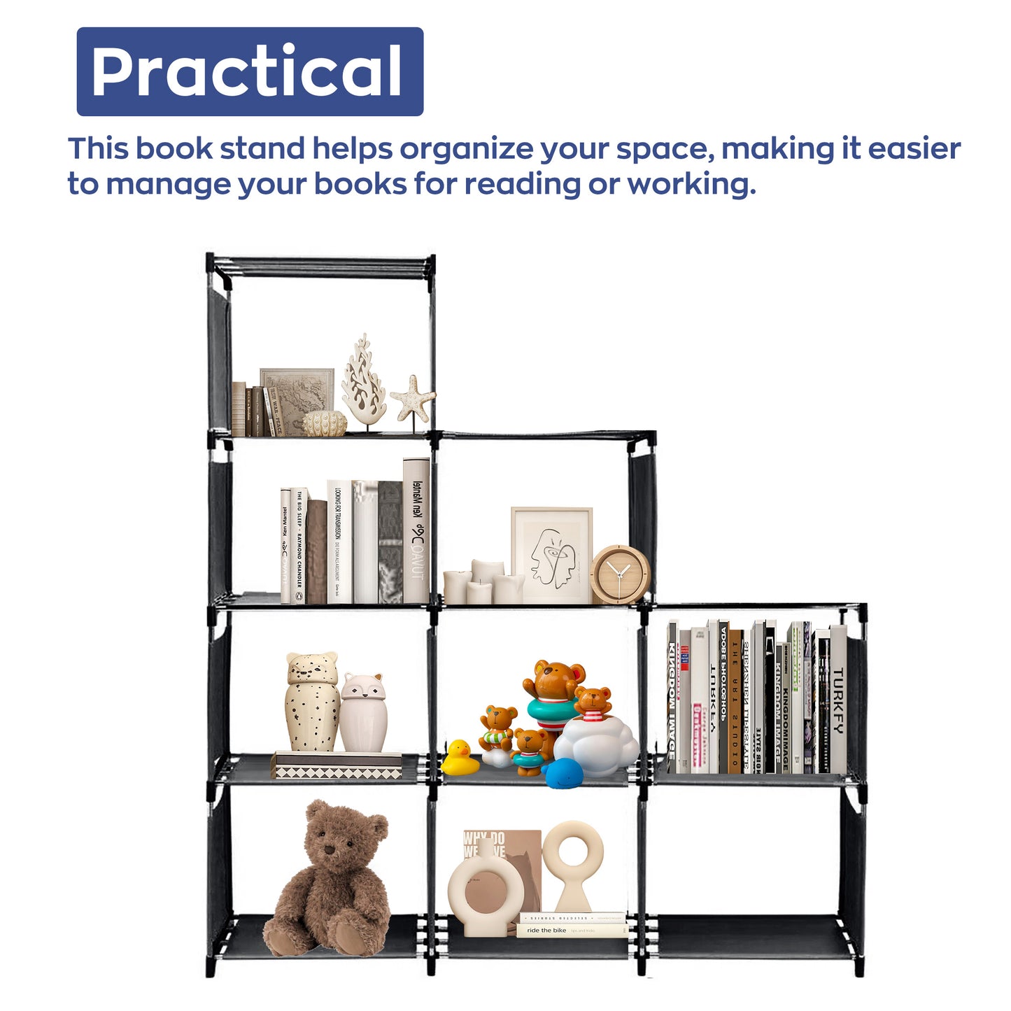 Black Portable 12-Cube Bookcase Adjustable Bookshelf Organizer Shelf Unit Folding Storage Shelves Unit Portable Organizer Bookshelf Shelf Rack