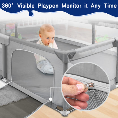 HioHa 52" x 52" Baby Playpen, Portable Play Yard with Sturdy Steel Frame & Breathable Mesh, Indoor Outdoor Baby Play Area