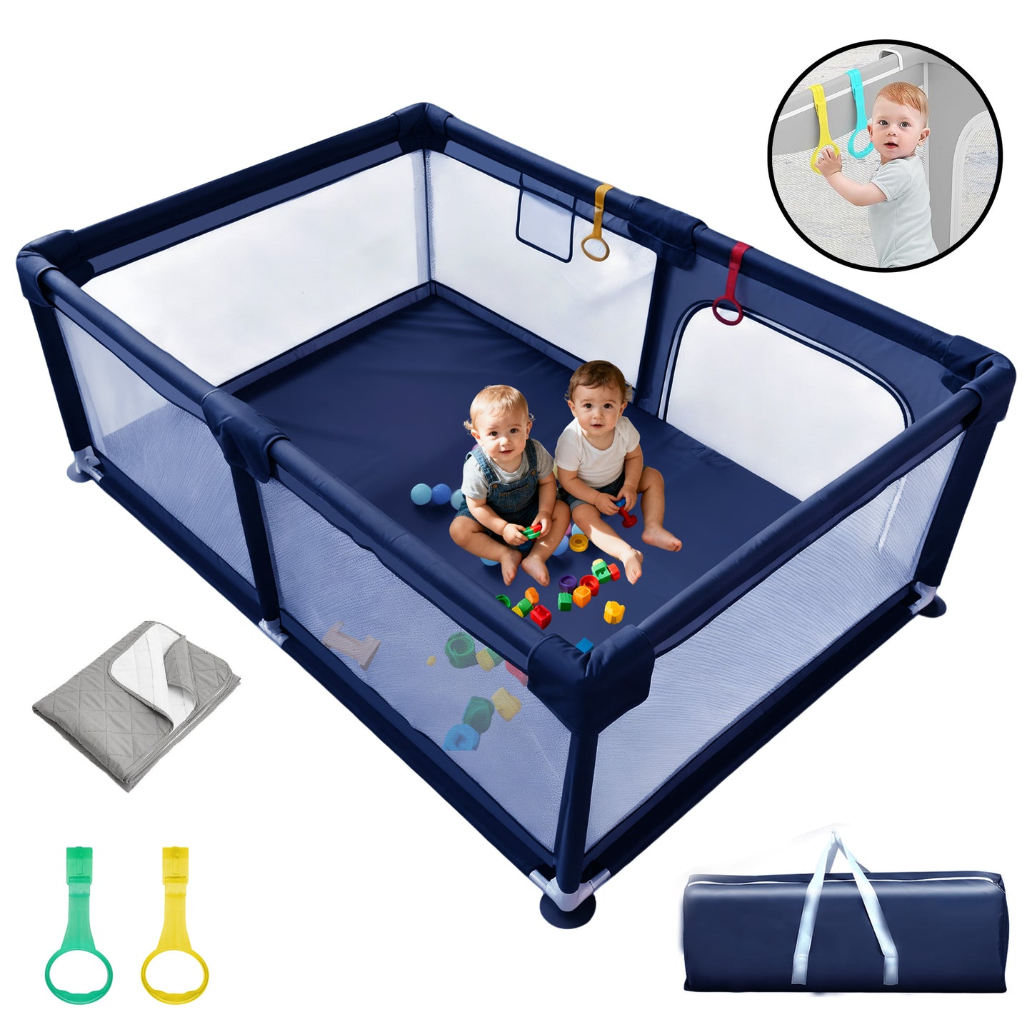 HioHa 71" Baby Playpen - Mat Included, Sturdy Steel Frame & Breathable Mesh Walls, Portable Indoor/Outdoor Play Yard
