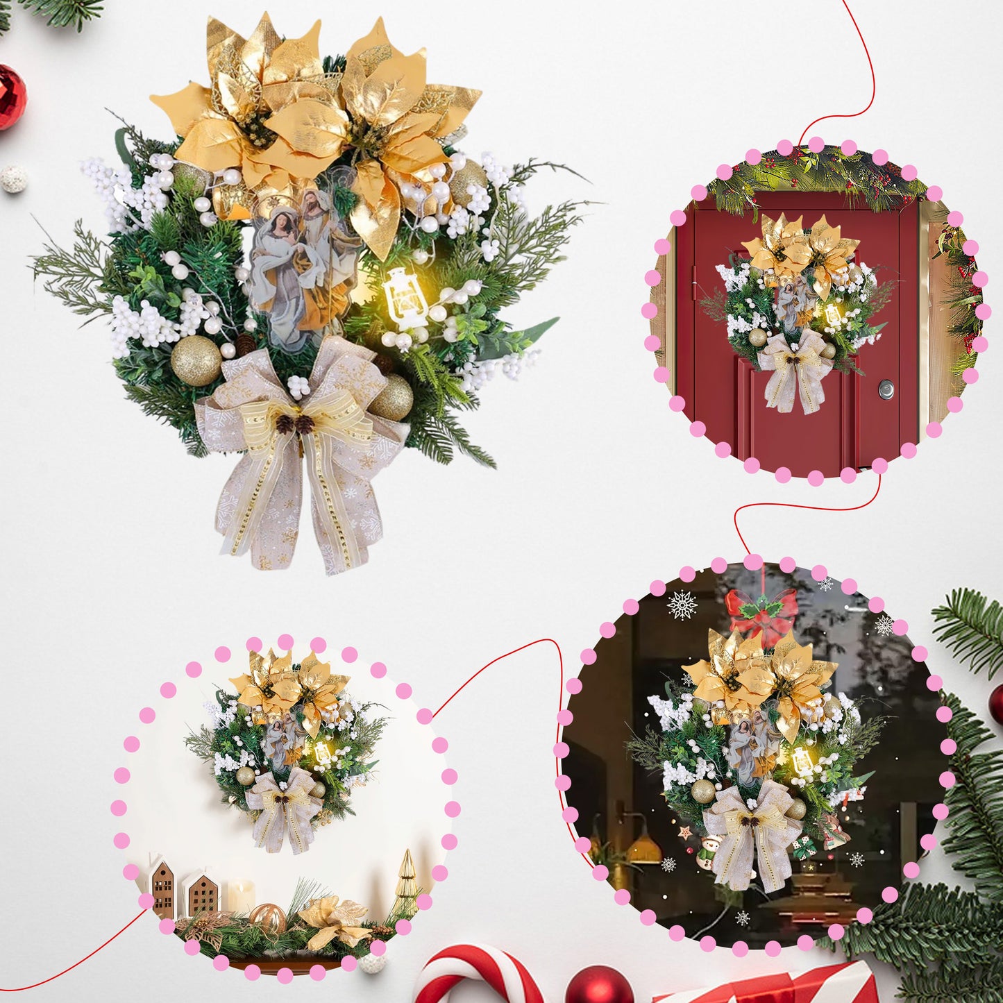 HioHa Christmas Wreaths & Fall Wreath for Front Door, 16-inch Artificial Decor with Pine Cones & Berries for Indoor Outdoor Use