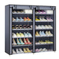 HioHa Plastic 7-Tier Double Row Shoe Rack with Dustproof Cover, Non-Woven Fabric Shoe Organizer, Holds 36 Pairs of Shoes, Space Saving Storage, 42.5 Inches Tall, Gray