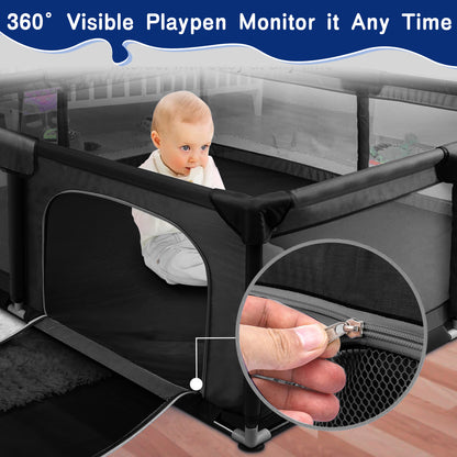 HioHa 52" x 52" Baby Playpen, Portable Play Yard with Sturdy Steel Frame & Breathable Mesh, Indoor Outdoor Baby Play Area