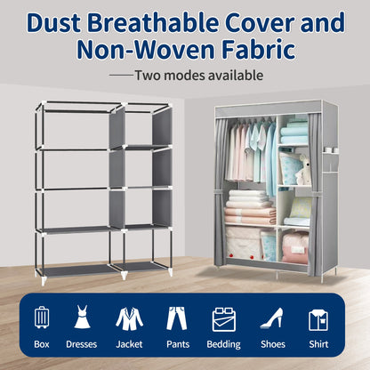 HioHa Portable Closet Storage Organizer Clothes Wardrobe Shoe Clothing Rack Shelf Dustproof Non-woven Fabric,Quick and Easy to Assemble 42inch