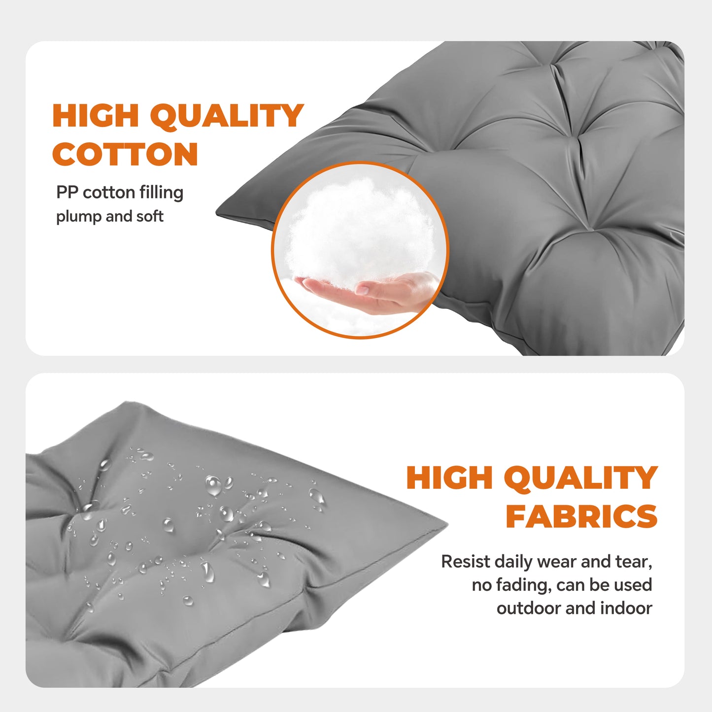 LCGOD Patio Swing Cushions, for Outdoor Bench, Waterproof Fade Resistant 60x20X3 in Gray