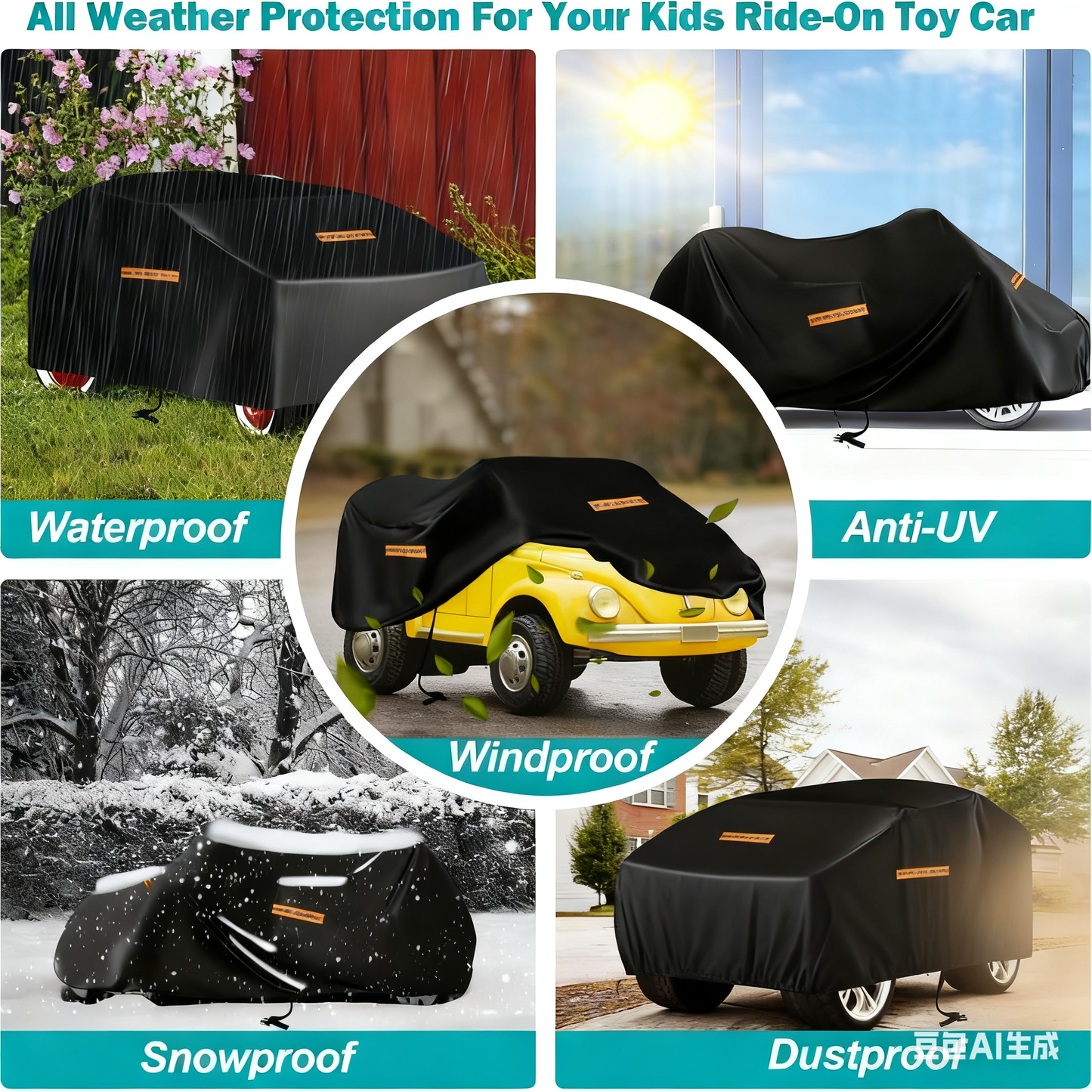 LCOGD Heavy-Duty 420D Kids Ride-On Car Cover, Waterproof & UV Protection, Universal Fit 55" x 33" x 32"