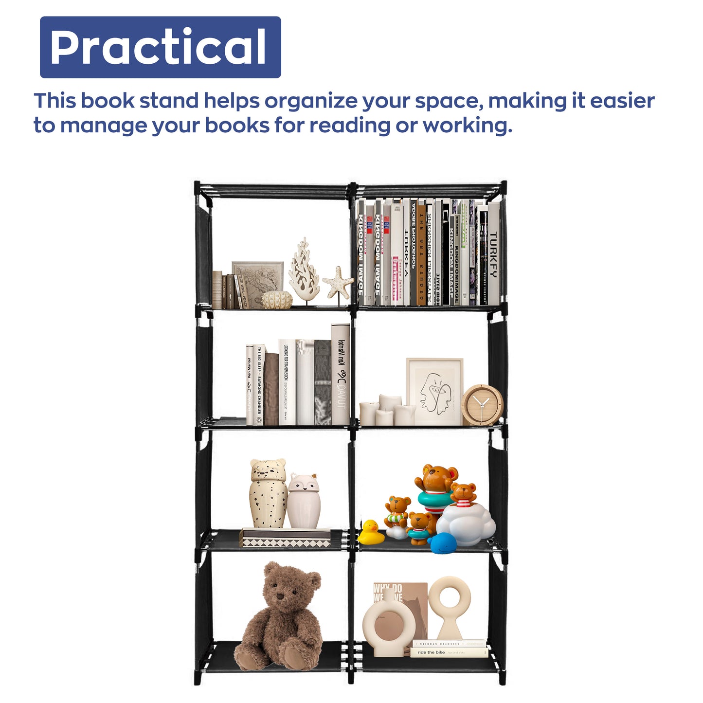 HioHa 8-Cube Storage Organizer, Portable Folding Bookshelf with Adjustable Shelves , Space Saving Unit for Home Office Closet ,Black