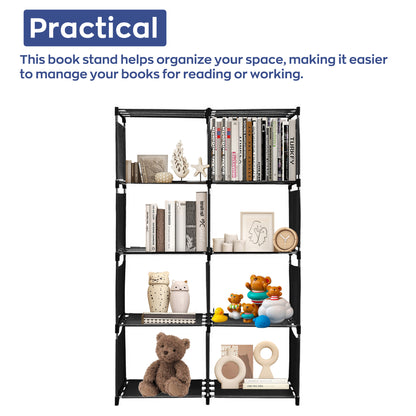 HioHa 8-Cube Storage Organizer, Portable Folding Bookshelf with Adjustable Shelves , Space Saving Unit for Home Office Closet ,Black