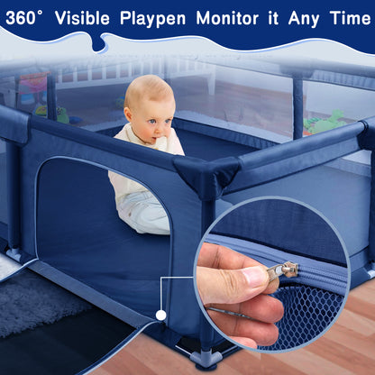 HioHa 52" x 52" Baby Playpen, Portable Play Yard with Sturdy Steel Frame & Breathable Mesh, Indoor Outdoor Baby Play Area