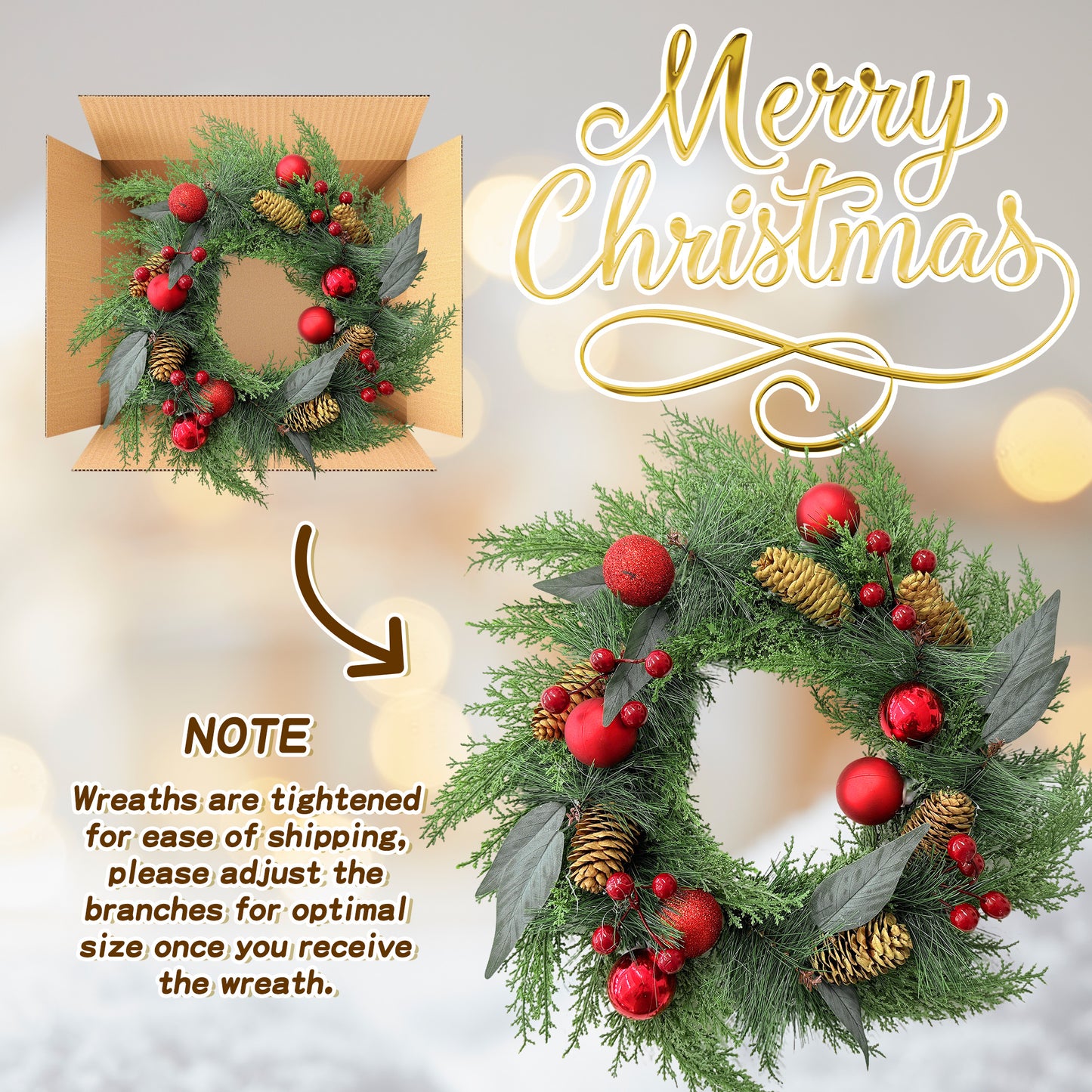 HioHa Christmas Wreaths & Fall Wreath for Front Door, 16-inch Artificial Decor with Pine Cones & Berries for Indoor Outdoor Use