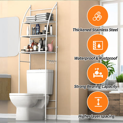 HioHa Over the Toilet Storage, Bathroom Organizer and Storage Shelf with Paper Holder and Hooks, New Over Toilet Storage Rack for Bathroom Laundry Room Balcony, 17.32"W White