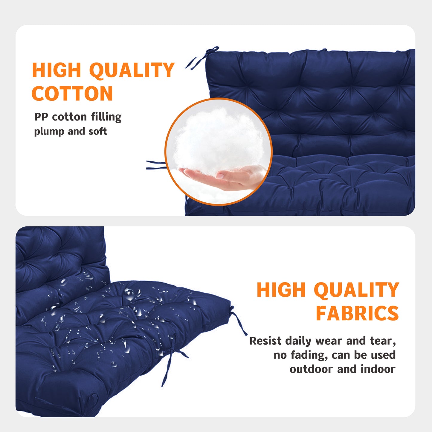 LCGOD Patio Bench Cushion, for Outdoor Swing Chair, Waterproof & Fade Resistant, 60x40x4 in, Deep Blue