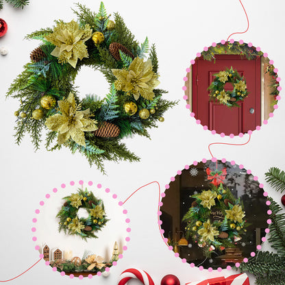 HioHa 16-inch Classic Christmas Wreath with Pine Cones & Berries, Full Artificial Holiday Wreath for Door Wall Mantel Decor, Indoor Outdoor Christmas Decorations