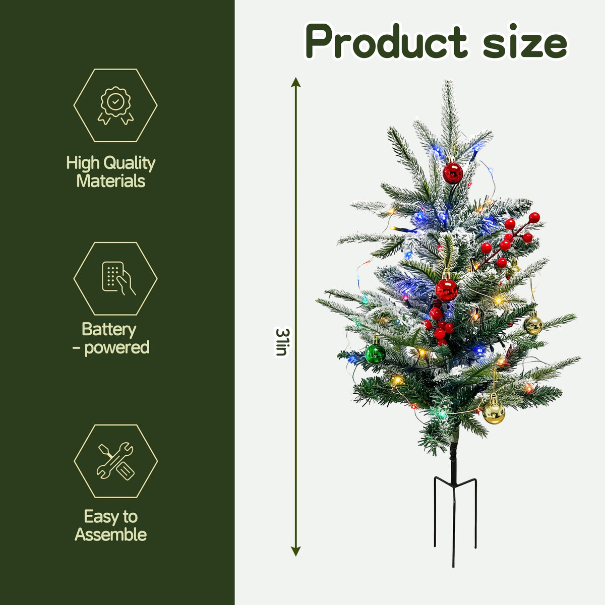 HioHa Solar Christmas Tree, 2 Pack Outdoor Mini Christmas Tree with Red Berries, Waterproof Light Up Xmas Tree Stakes for Yard Garden Lawn Pathway Decor