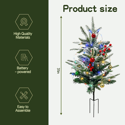 HioHa Solar Christmas Tree, 2 Pack Outdoor Mini Christmas Tree with Red Berries, Waterproof Light Up Xmas Tree Stakes for Yard Garden Lawn Pathway Decor