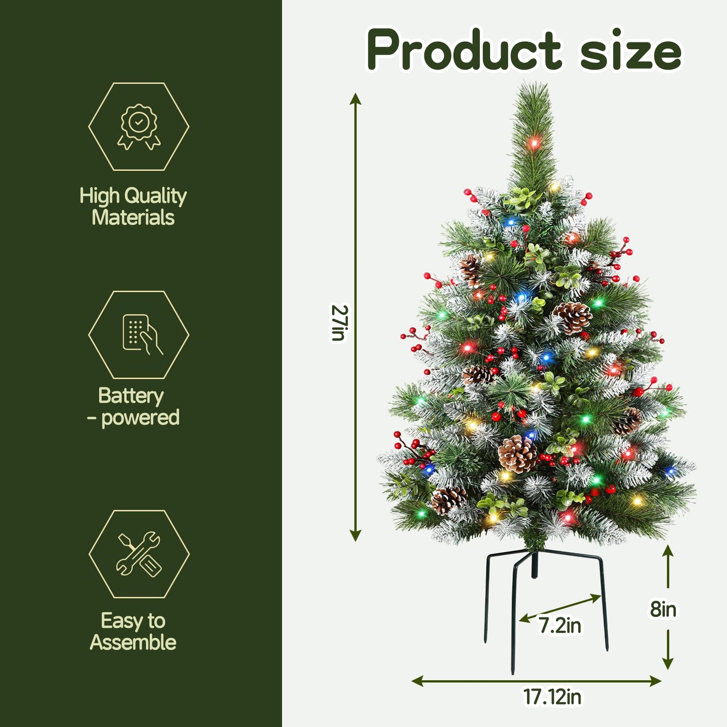 HioHa Pre-lit Christmas Planter Filler, Outdoor/Indoor LED Bushes with 8 Modes Warm White Lights, Pine Cones & Berries